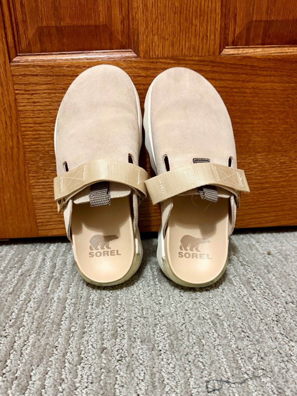 Sorel Neutral Tan Slip-On Clogs with Adjustable Strap